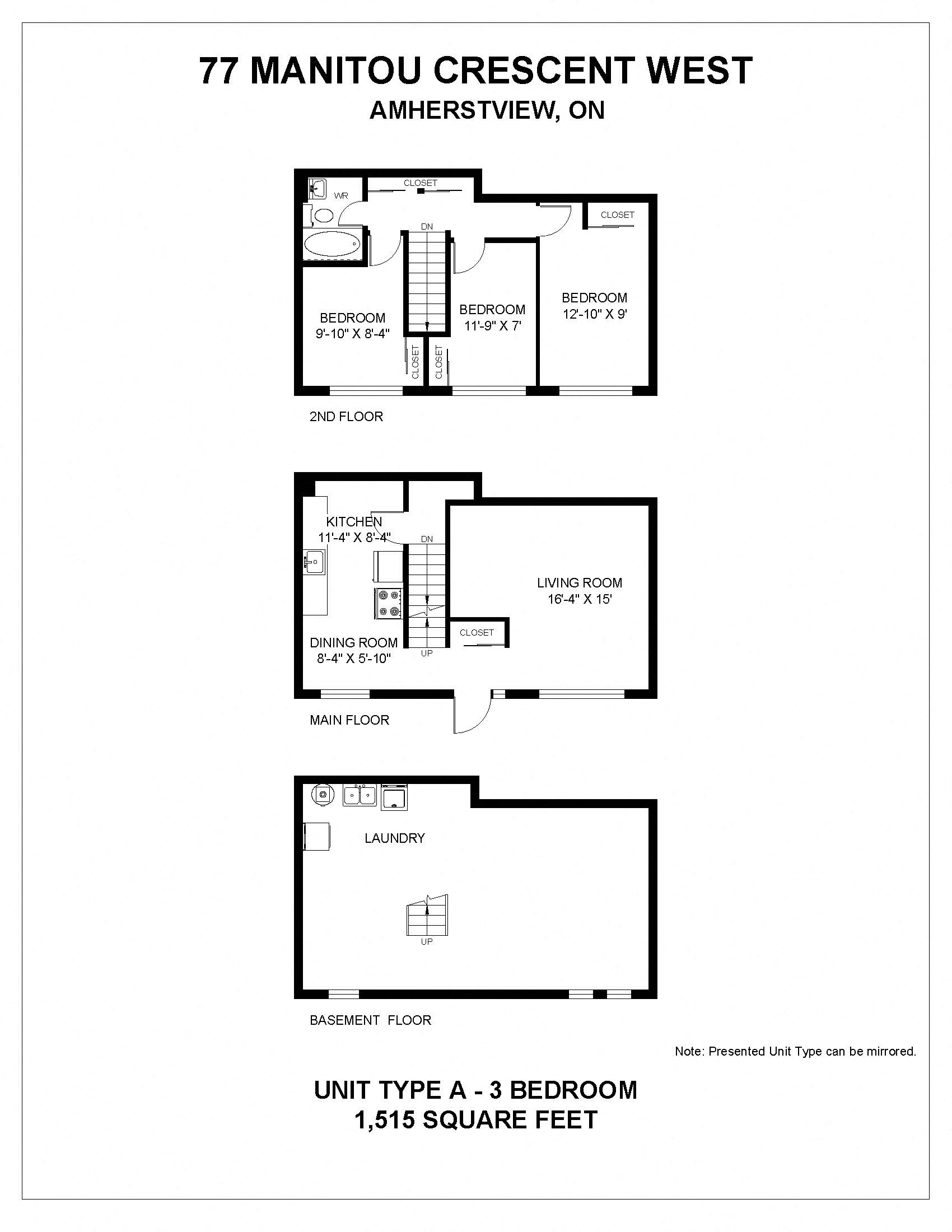 Floor plan for 3 beds, 1 bath, 1515 sqft